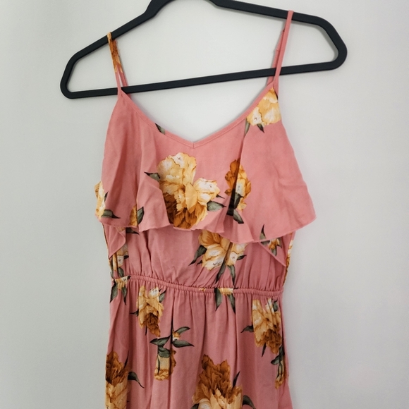 MINKPINK Dress Womens Medium Pink Floral Ruffle Midi - Picture 2 of 5